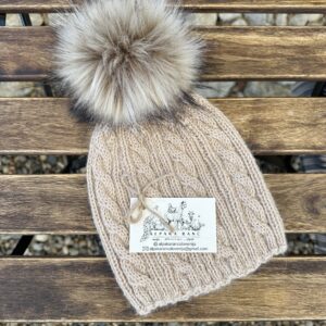 Zimska Kapa 100% baby alpaka - bež s cofom