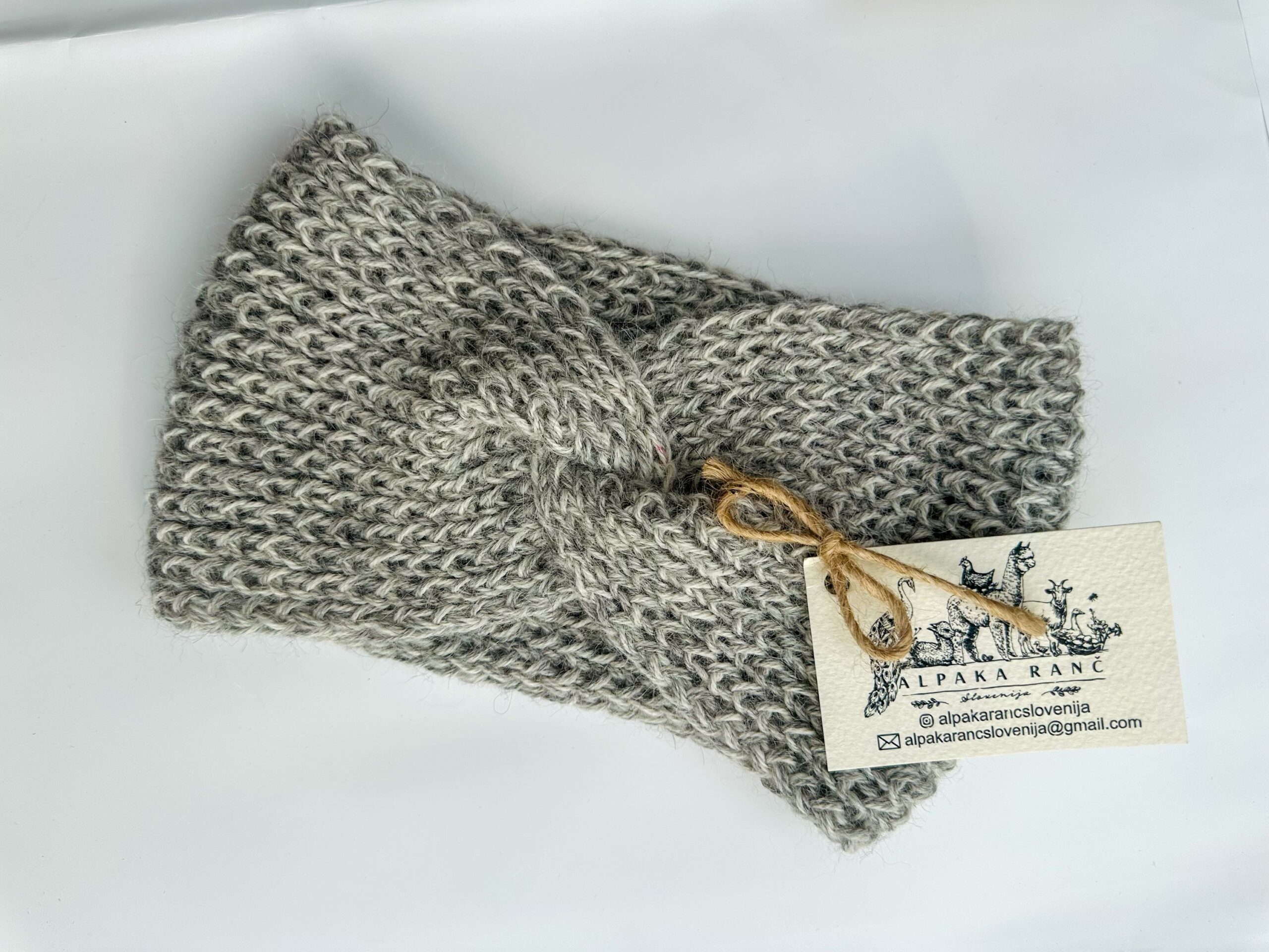 Zimski naglavni trak 100% baby alpaka - siva spirala