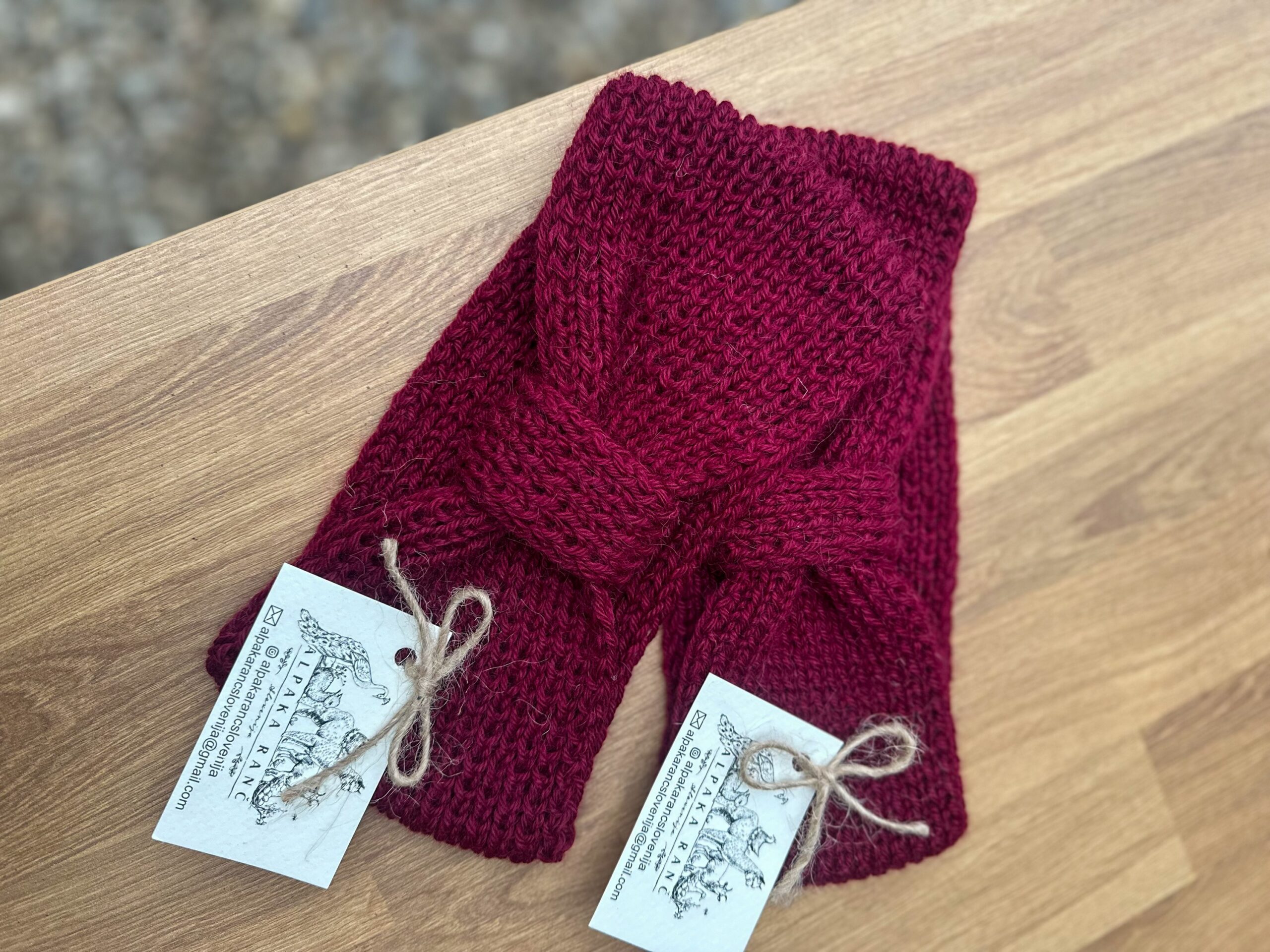 Zimski naglavni trak 100% baby alpaka - bordo rdeča