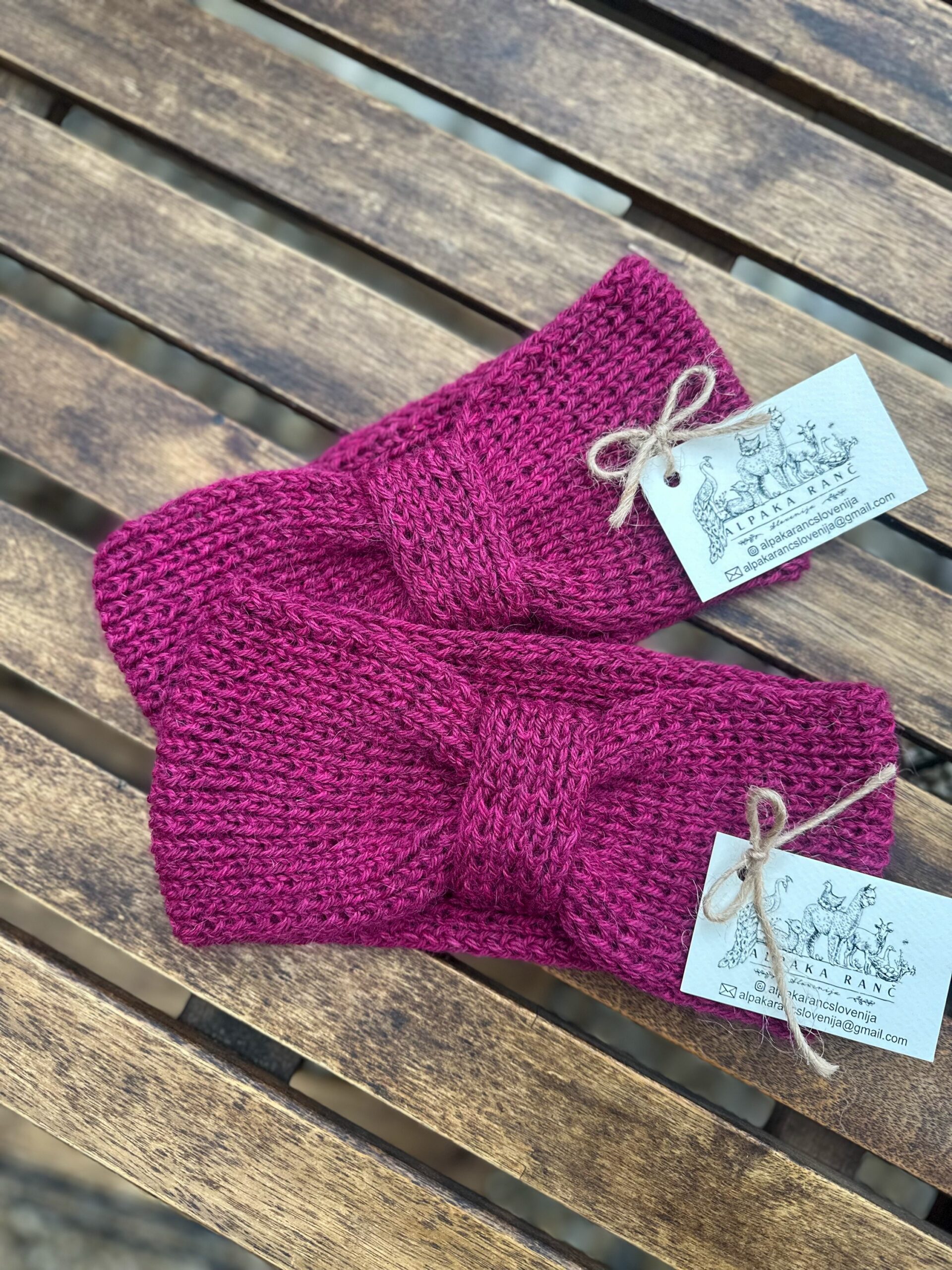 Zimski naglavni trak 100% baby alpaka - malina