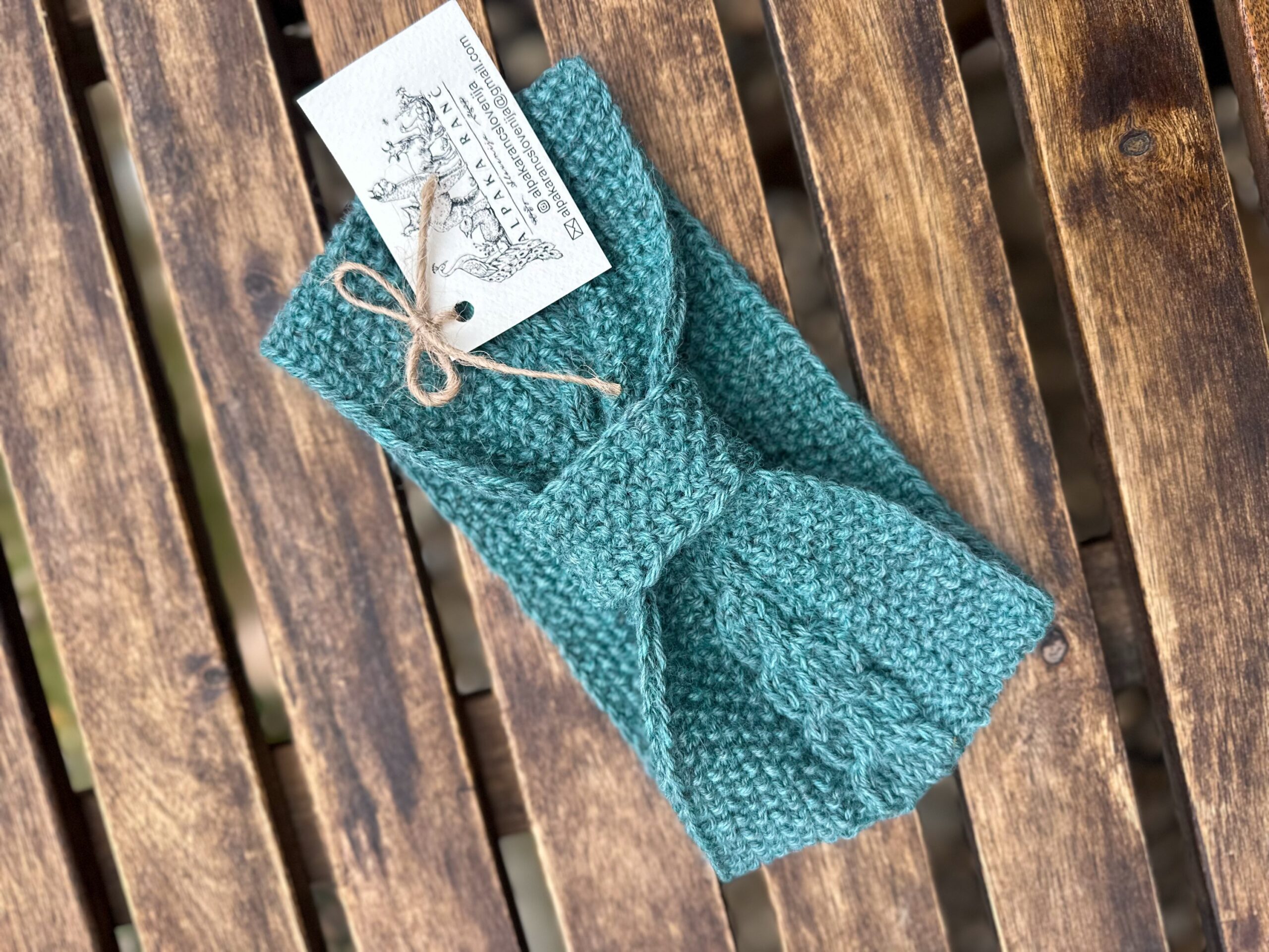 Zimski naglavni trak 100% baby alpaka - baročna morsko zelena